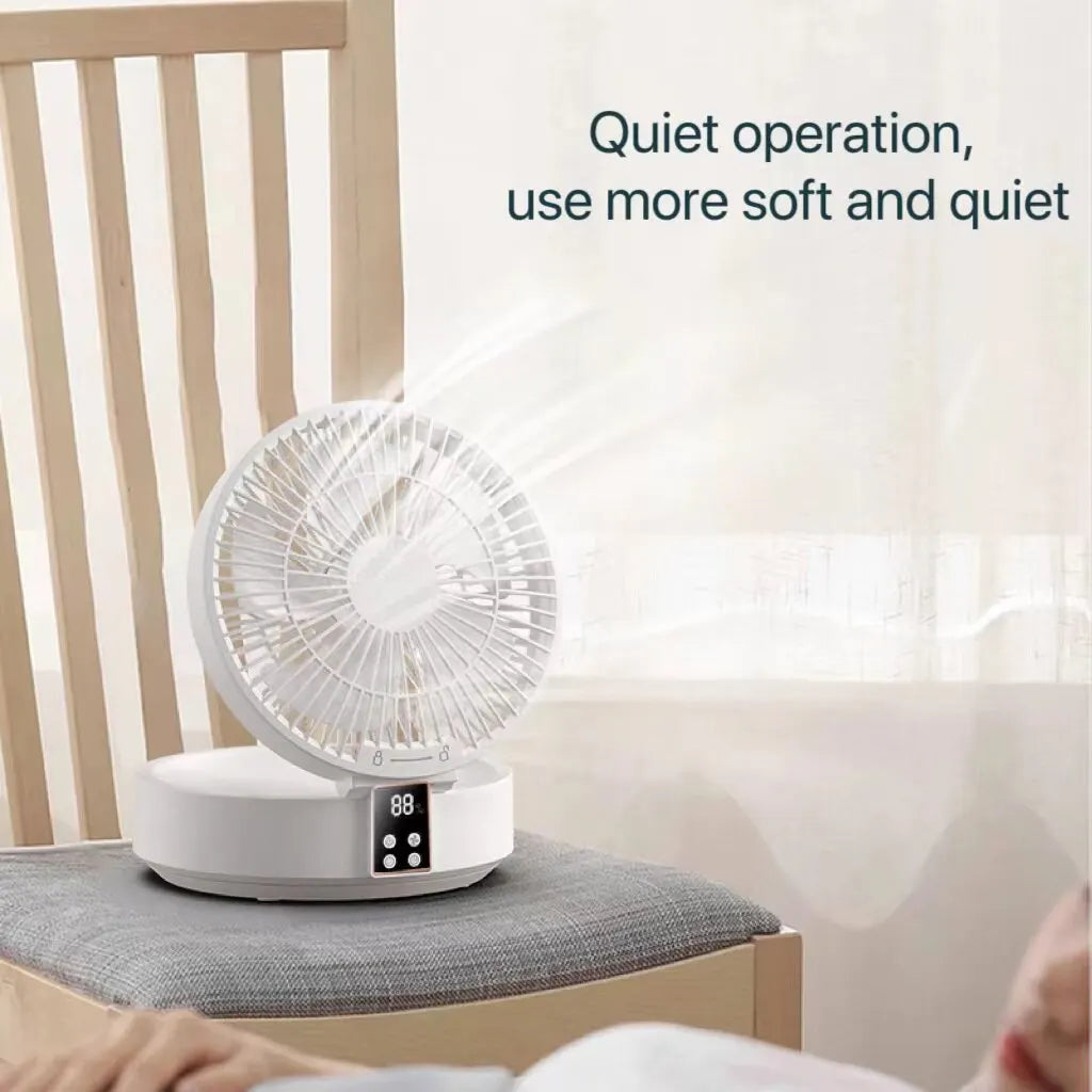 Rechargeable Wall-Hanging Fan with Remote & Nightlight - Portable Folding Design