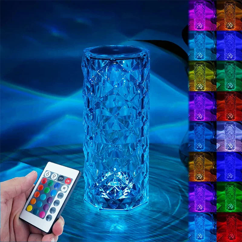 LED Crystal Rose Light - Touch Night Lamp, 16 Colors, USB