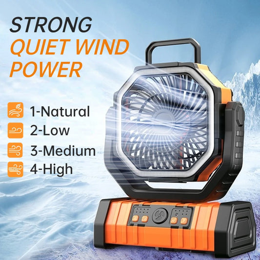 Portable 20000mAh Rechargeable Camping Fan with 270° Rotation & Hook