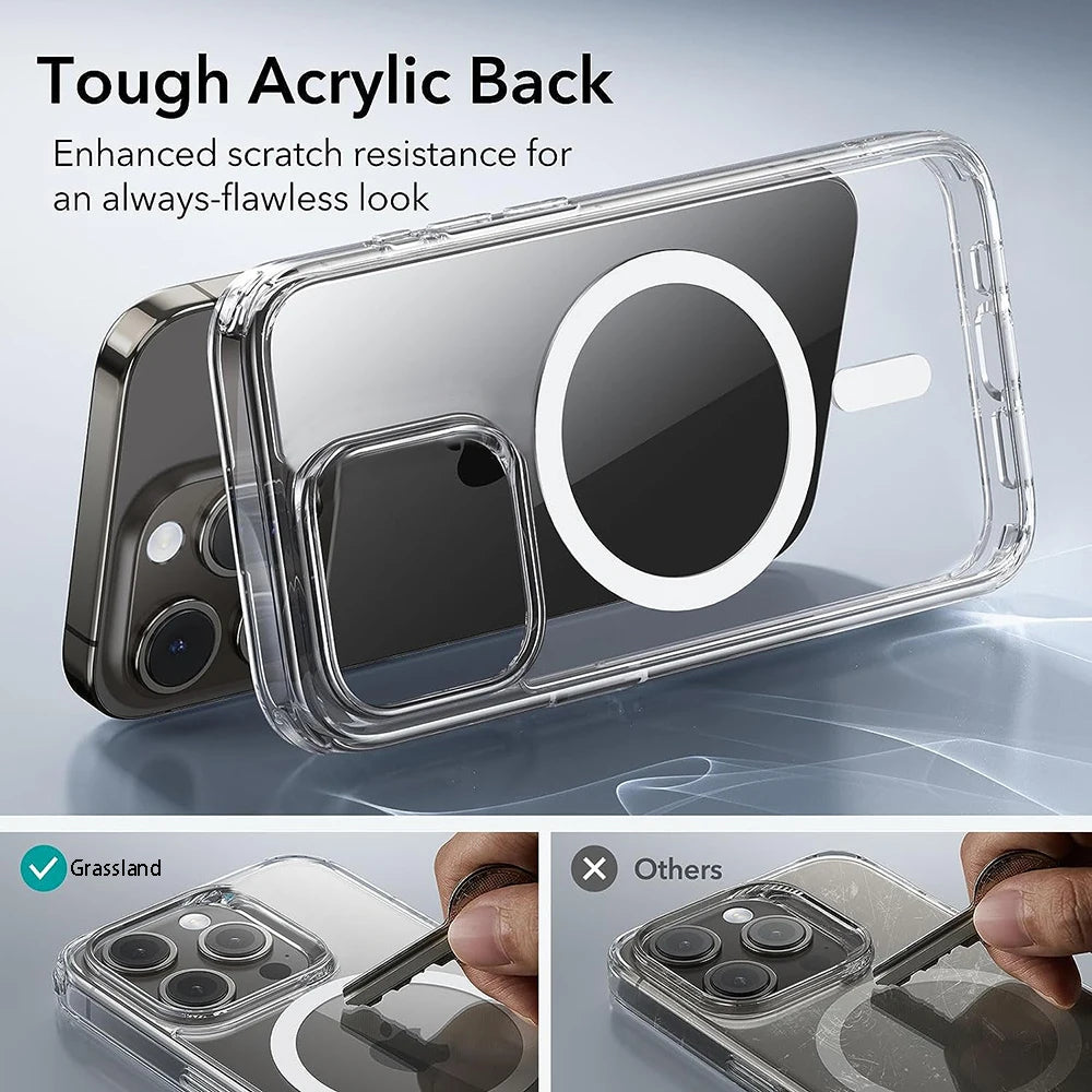 Luxury MagSafe Wireless Charging Case for iPhone 11-16 Pro - Transparent Shockproof Back Cover