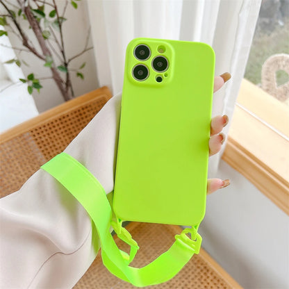 Crossbody Lanyard Phone Case for iPhone 15/14/13/12 Pro Max - Soft Silicone Cover