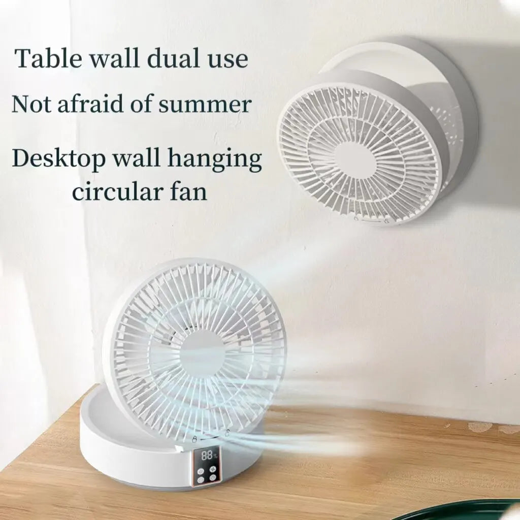 Rechargeable Wall-Hanging Fan with Remote & Nightlight - Portable Folding Design