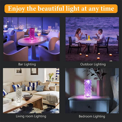 LED Crystal Rose Light - Touch Night Lamp, 16 Colors, USB