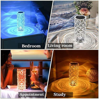 LED Crystal Rose Light - Touch Night Lamp, 16 Colors, USB