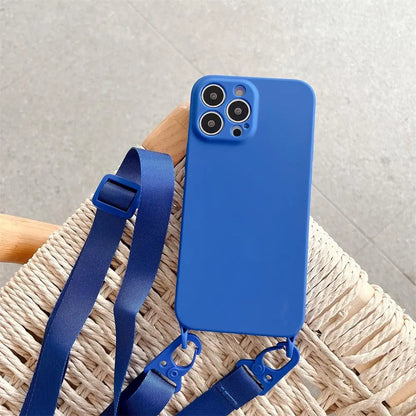 Crossbody Lanyard Phone Case for iPhone 15/14/13/12 Pro Max - Soft Silicone Cover