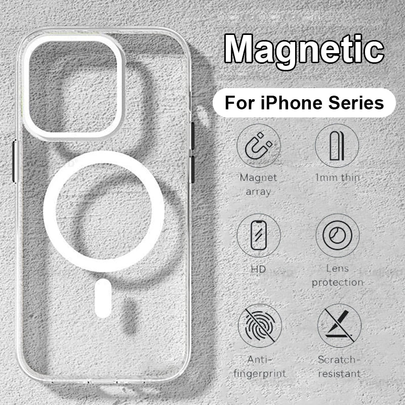 Magnetic Original MagSafe Case for iPhone 11-16 Pro Max - Silicone Acrylic Wireless Cover