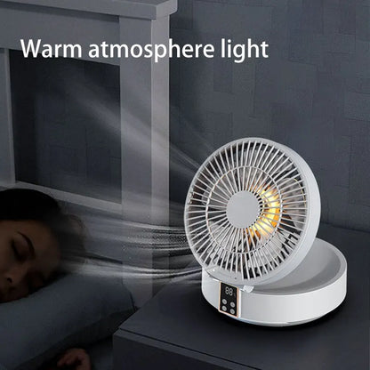 Rechargeable Wall-Hanging Fan with Remote & Nightlight - Portable Folding Design