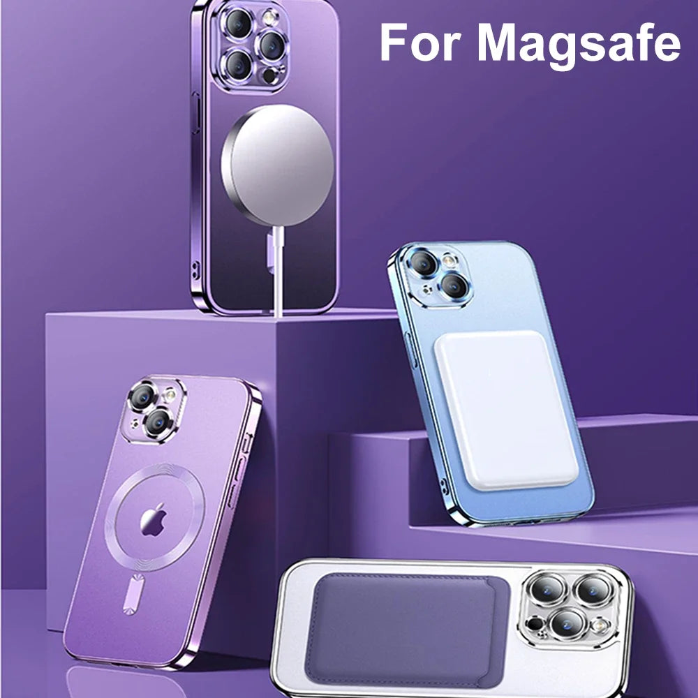 Magnetic Plating Case for iPhone 11-16 Pro Max - Camera Lens Protector & MagSafe Cover