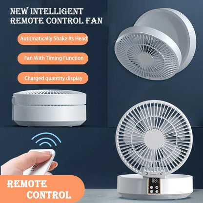 Rechargeable Wall-Hanging Fan with Remote & Nightlight - Portable Folding Design