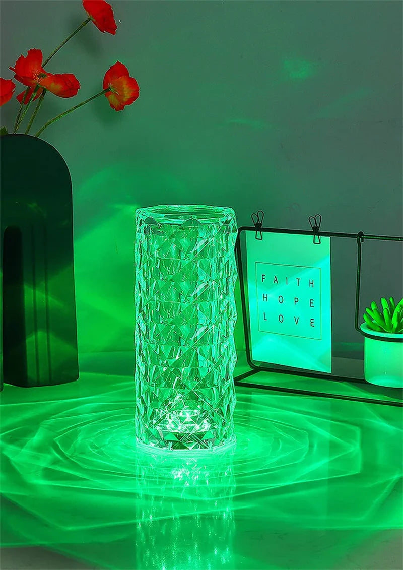 LED Crystal Rose Light - Touch Night Lamp, 16 Colors, USB