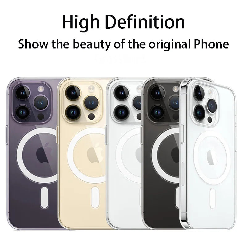 Luxury MagSafe Wireless Charging Case for iPhone 11-16 Pro - Transparent Shockproof Back Cover