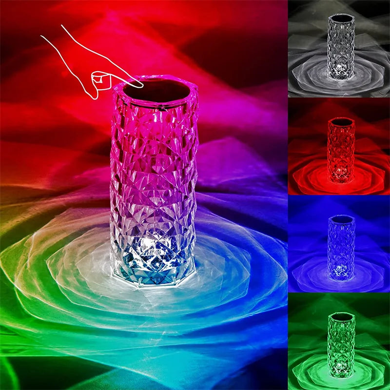 LED Crystal Rose Light - Touch Night Lamp, 16 Colors, USB