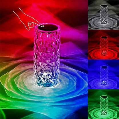 LED Crystal Rose Light - Touch Night Lamp, 16 Colors, USB