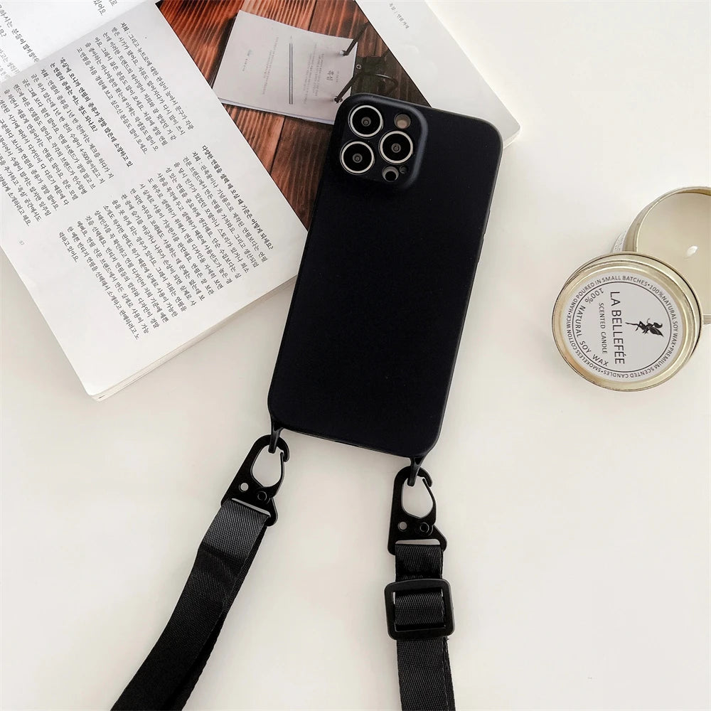 Crossbody Lanyard Phone Case for iPhone 15/14/13/12 Pro Max - Soft Silicone Cover