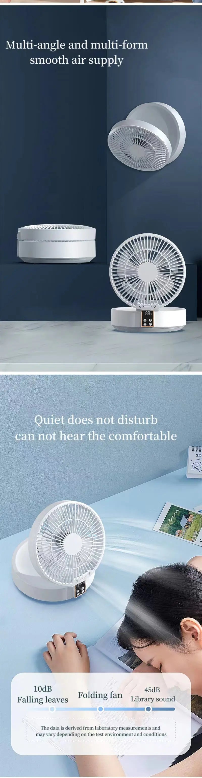 Rechargeable Wall-Hanging Fan with Remote & Nightlight - Portable Folding Design