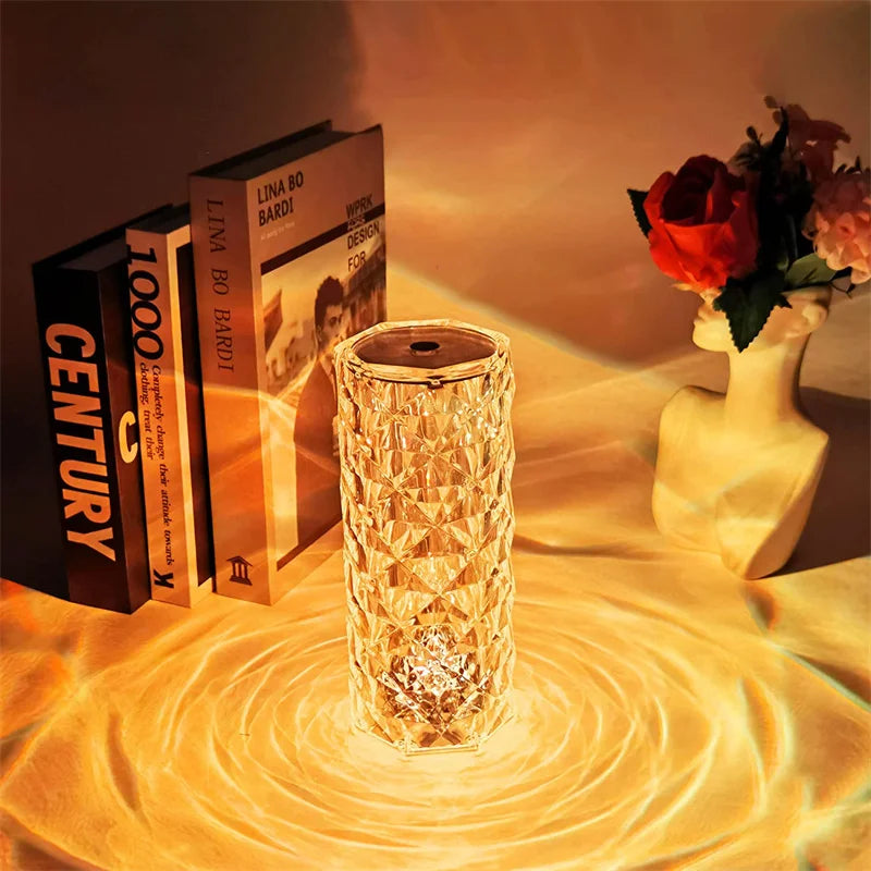 LED Crystal Rose Light - Touch Night Lamp, 16 Colors, USB