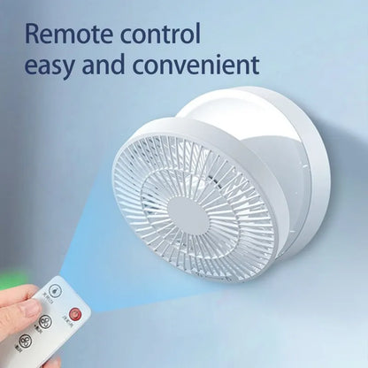 Rechargeable Wall-Hanging Fan with Remote & Nightlight - Portable Folding Design