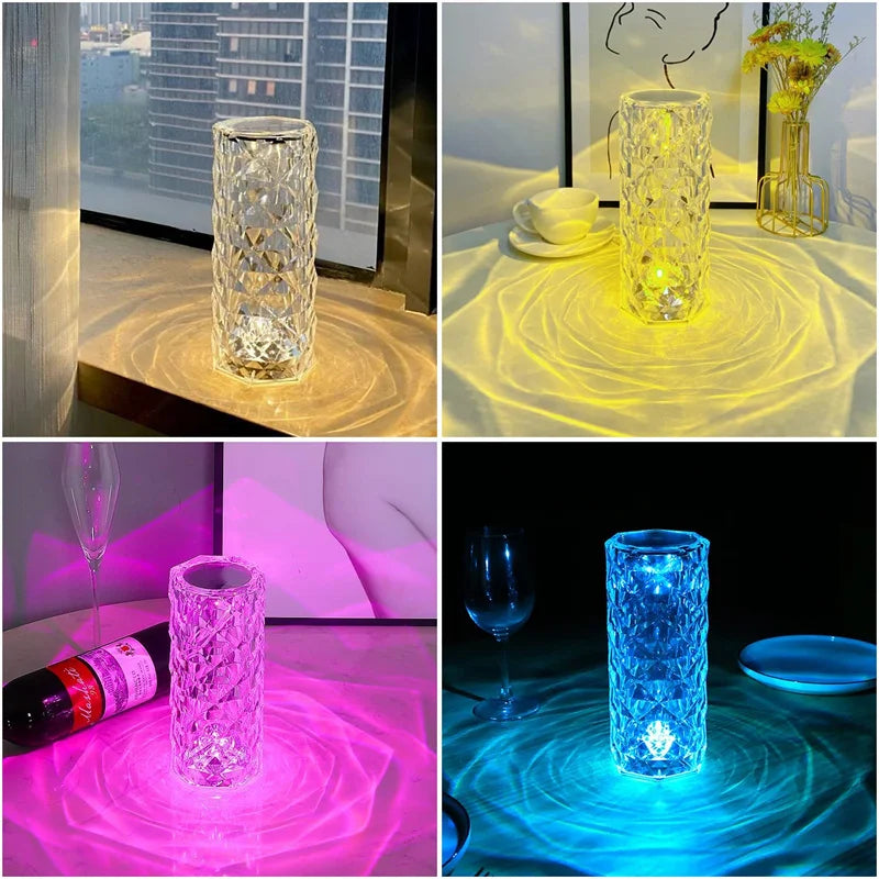 LED Crystal Rose Light - Touch Night Lamp, 16 Colors, USB