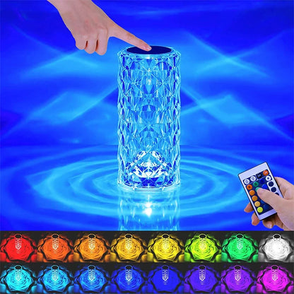 LED Crystal Rose Light - Touch Night Lamp, 16 Colors, USB