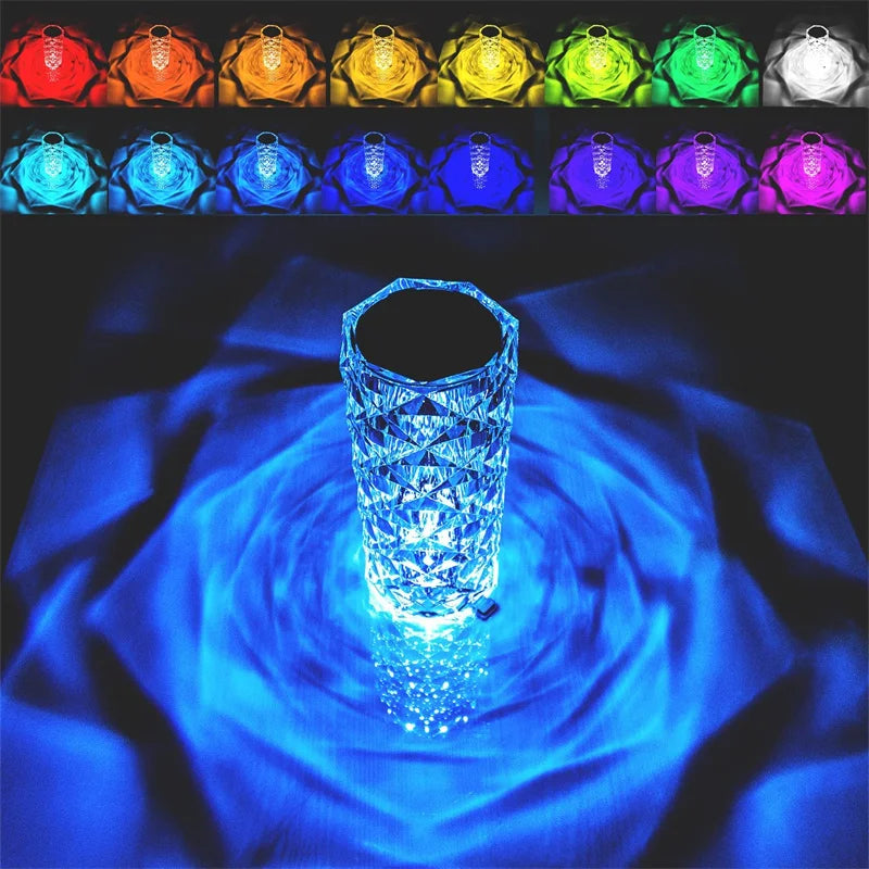 LED Crystal Rose Light - Touch Night Lamp, 16 Colors, USB